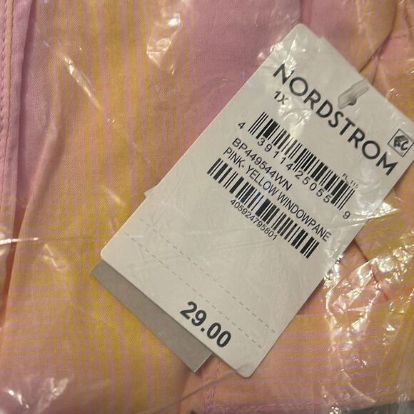 BP Nordstrom cropped button up shirt pink yellow windowpane NWT NEW 1X - Picture 8 of 8
